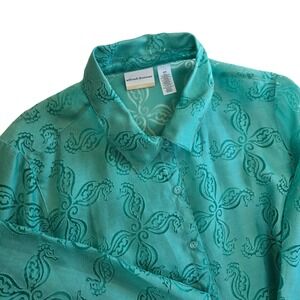 Vtg‎ Alfred Dunner Woman 22W Burnout Sheer Blouse Aqua Green Mermaidcore Elegant